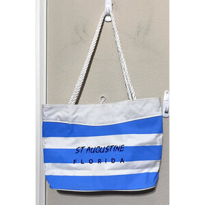 St. Augustine Florida Blue White Striped Beach Bag tote Large Canvas zipper